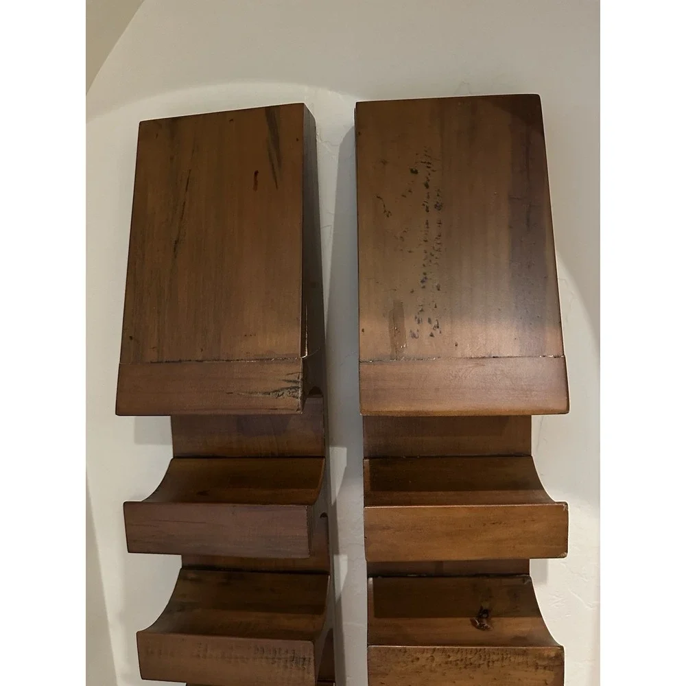 Wooden Wine Racks Bottle Wall Mounted Cellar Pine w/Walnut Stain Pair 12 Holders